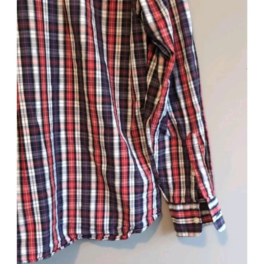 J. Crew Mens Small S Red Purple Tartan Plaid Dress Shirt Tailored Fit Button Up
